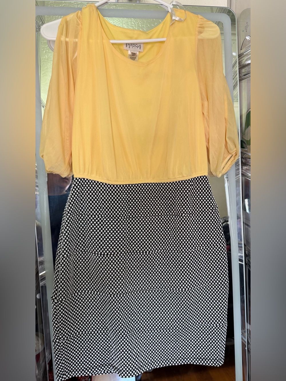 ENFOCUS Yellow Puff-Sleeve Top with Black & White Dot Skirt